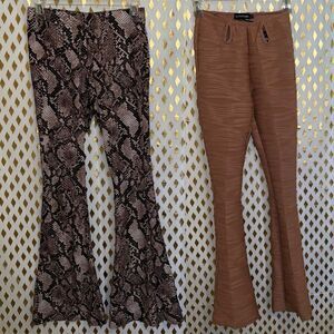 Snakeskin flared leggings nude tan cut out flared bootcut pants size S